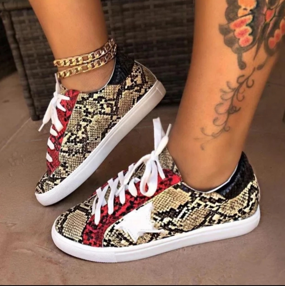 Tan N Red Sneakers